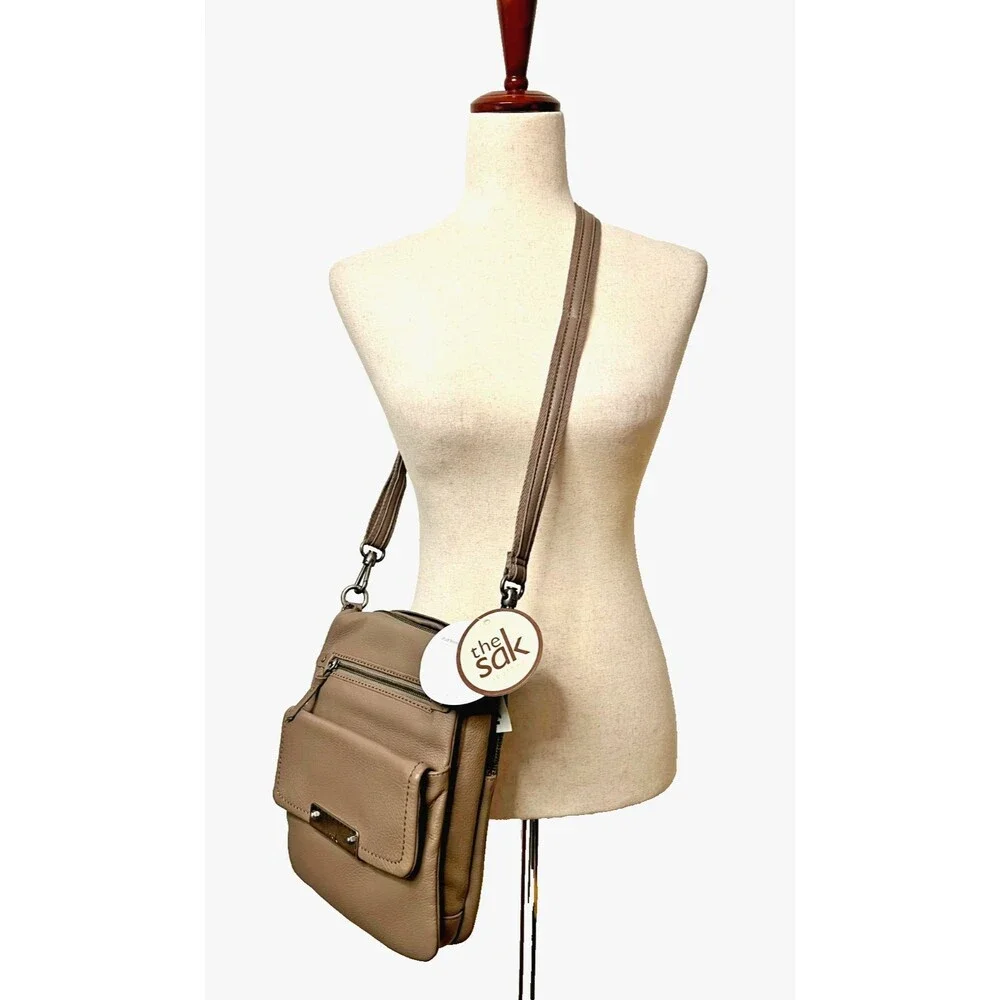 NWT $129 The Sak Taupe 100% Leather Crossbody Purse Parker Bag iPad Friendly